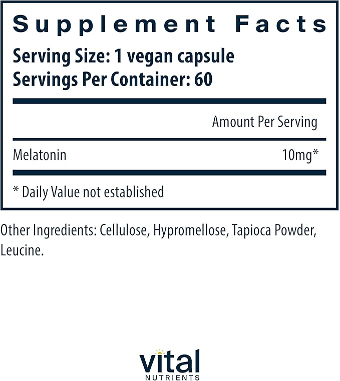 Vital Nutrients Melatonin 10mg - Vegan - Sleep Supplement to Support the Body's Natural Sleep Cycle* - Gluten Dairy Soy Free - 60 Capsules