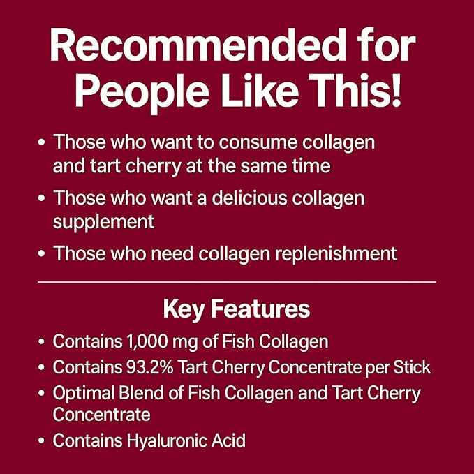 Cham&ampDeul Tart Cherry Collagen Jelly Stick - 1000mg Fish Collagen for Skin &amp Hydration Tart Cherry Concentrate - 15 Sticks - Korean Collagen Jelly Stick On-the-Go Daily Supplement - 콜라겐 젤리스틱