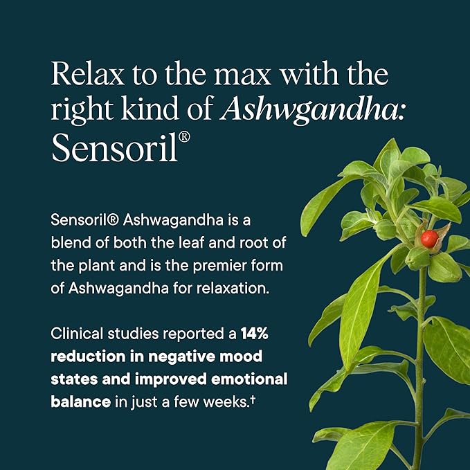 Ora Organic - Stress Relief Supplement - Supports Mood &amp Mental Focus - Feel Calm &amp Relaxed - Sensoril Ashwagandha Saffron Ginseng L-Theanine Lemon Balm - 60 Capsules