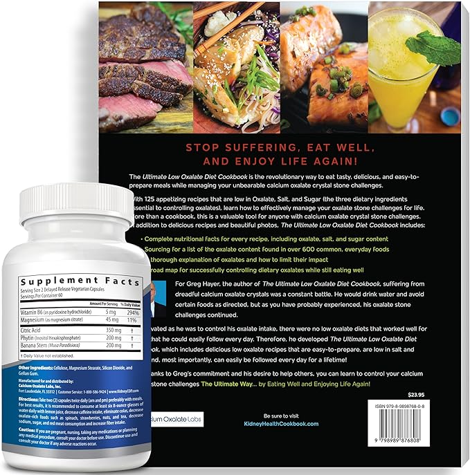 KIDNEY C.O.P. Calcium Oxalate Protector 120 Capsules Patented Kidney Support for Calcium Oxalate Crystals Stop Recurrence (Starter Pack - (120 Caps) and 1 Ultimate Low Oxalate Diet Cookbook)