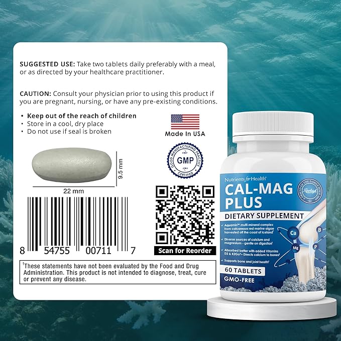 Rawleigh Cal-Mag Plus: 60 Tablets 600mg Calcium 250mg Magnesium Aquamin Vitamin D3 &amp K2 Boron Phosphorus 7 Forms of Calcium &amp 5 Forms of Magnesium High Absorption Bone &amp Joint Supp