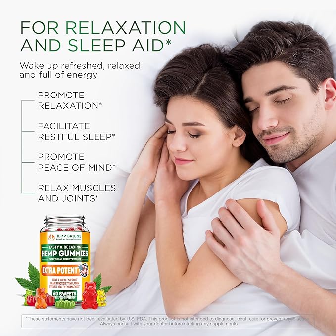 Hemp Gummies - Made in USA - Omega 3 Supplement with Hemp Oil - Fruity Gummies for Joints Muscles Relax Calm Sleep Skin and Nails
