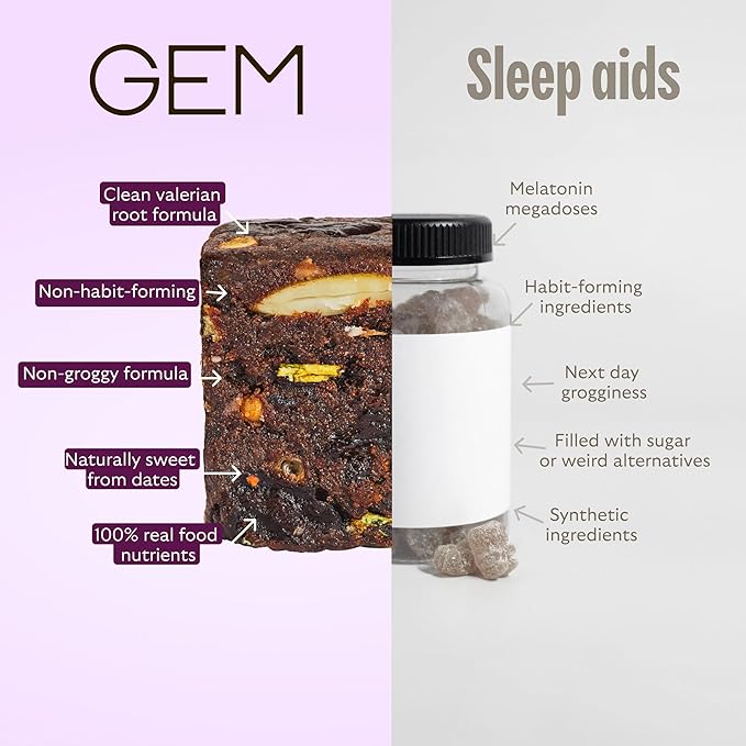 GEM Sleep Aid Nighttime Bite Melatonin Free L-Theanine Magnesium Valerian Root Extract | Vegan and Gluten Free | Earthy Chocolate Cherry (28 Pack)