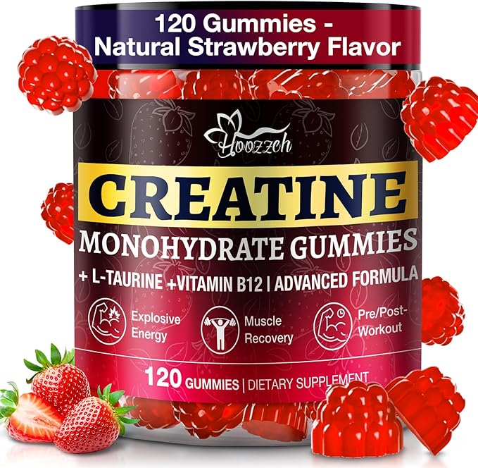 Creatine Gummies for Men &amp Women Creatine Monohydrate Gummies 5g Creatine per Serving Gluten Free Vegan Friendly Strawberry Flavor 120 Count