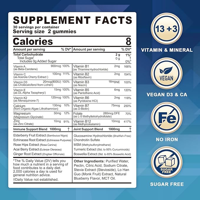 Sugar Free Triple Magnesium Gummies 400mg with Prebiotics &amp Probiotics for Muscles &amp Mood + Multivitamin with Glucosamine Chondroitin MSM for Flexibility &amp Immune Support for Men &amp Wom