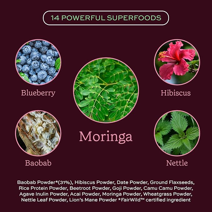 Aduna Organic Radiance Superfood Blend | 100% Natural Stir-in Blend With 10+ Superfoods for Skin Glow Collagen Support &amp Hormone Balance | Vegan Powder for Yogurt Juices &amp Smoothies | 250g