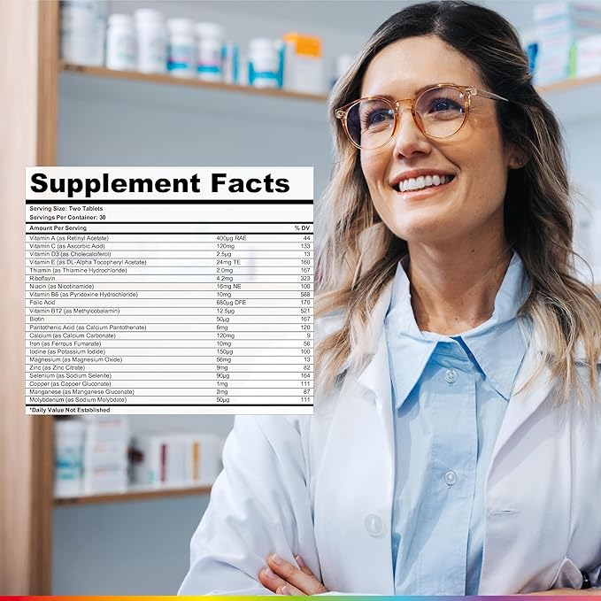 Health &amp Her Multivitamin Supplement for Women Taking Birth Control - Nutrition Support - 1 Month Supply 60 Tablets - Vegan &amp Gluten Free