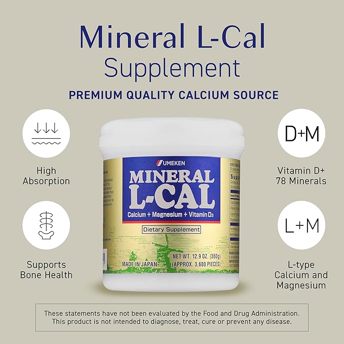 Umeken Mineral L-Cal Calcium with Vitamin D3 6 Month Supply Water Soluble Ball Format with Magnesium &amp Minerals Fast Absorbing Calcium Magnesium D3 Supplement 3600 Balls 360g Pack of 1
