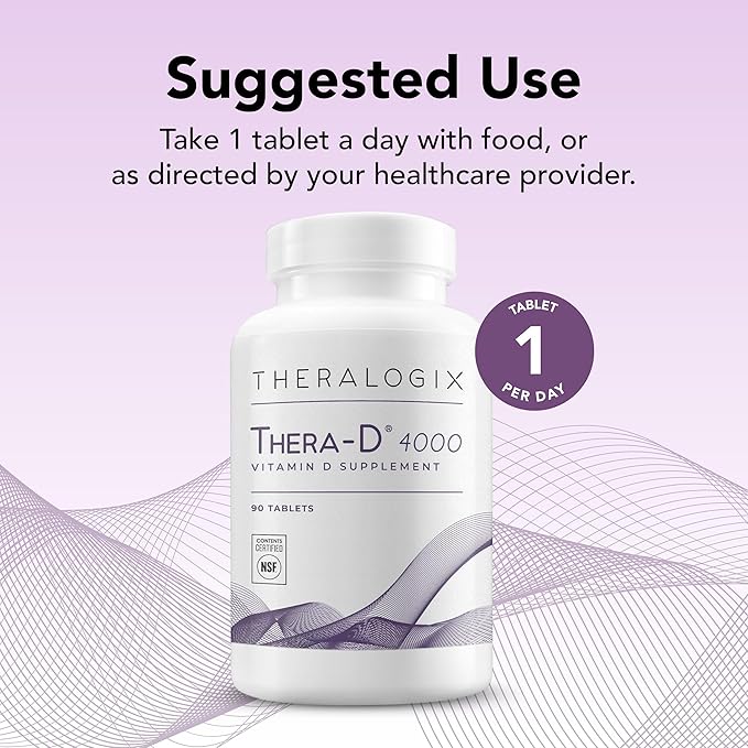 Theralogix Thera-D 4000 Vitamin D Supplement - 4000 IU (100 mcg) Vitamin D3 Tablets - 90-Day Supply - Immune Support Supplement for Women &amp Men - Aids Bone &amp Heart Health - NSF Certified - 90