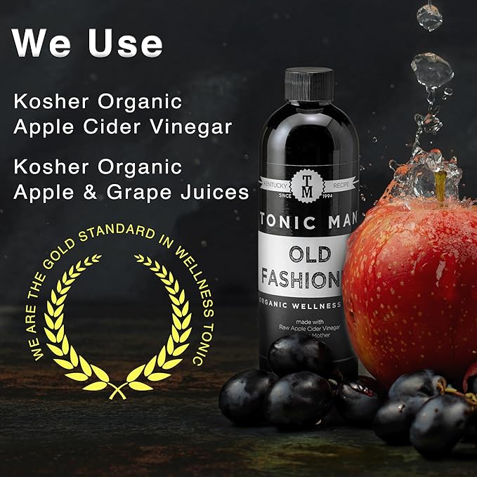 Tonic Man Old Fashioned Organic Wellness Herbal Tonic Made with Raw Apple Cider Vinegar Organic Herbs and Spices Energize Body | Immunity Booster Non-GMO 16oz Bottle (Pack of 2)