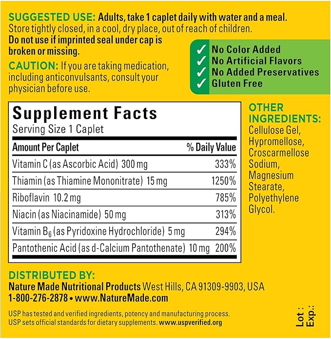 Nature Made B-Complex with Vitamin C Caplets 100 Count (Pack of 3)
