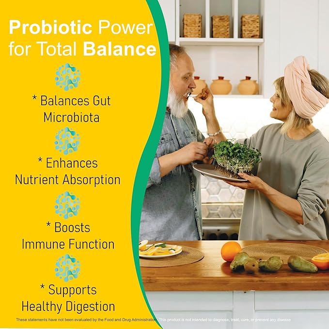 Prebiotic Probiotic Powder 25 Billion CFU Sugar-Free Unflavored 20 Packets with B12 and B2 Vitamins Digestive and Immune Support Supplement