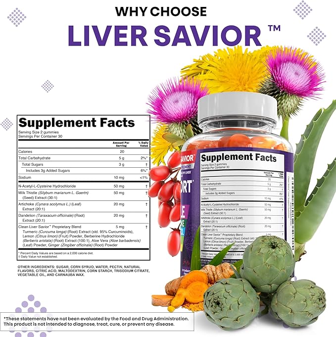 Clean Nutra Liver Cleanse Detox &amp Repair Gummies | Milk Thistle Gummy Liver Support Vitamins | Dandelion Artichoke Aloe Vera Ginger Berberine Lemon N-Acetyl-L-Cysteine Turmeric Supplement H