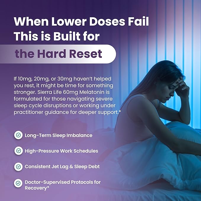 60 mg High Dosage Melatonin Supplement - Extra Strength High Potency Sleep Support Vegan Non-GMO Made in USA Easy-to-Swallow Capsules 180 Count (180 Servings)