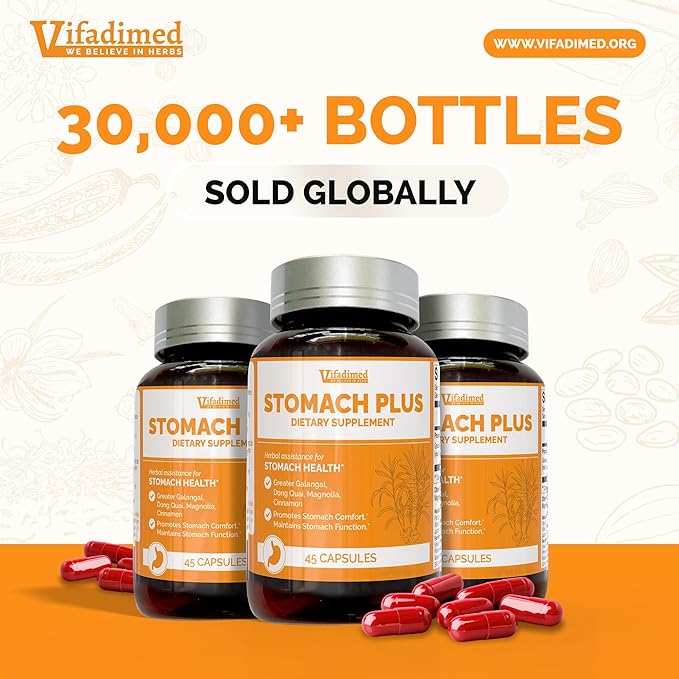 Stomach Plus Stomach Lining Support Gastritis Relief Stomachache Support Gastric Upset ReliefMotility Support with Galangal Dong Quai Cinnamon &amp Magnolia - 45 Capsules