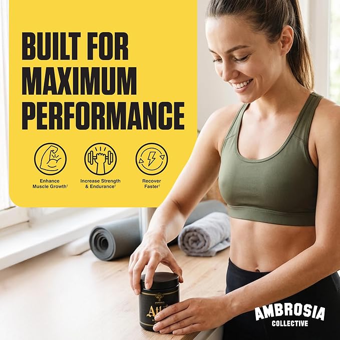 Ambrosia Atlas Performance Creatine Creapure® + Acetic Acid – Explosive Strength &amp Endurance Support – Muscle Recovery Fatigue Resistance &amp Performance Boost Support – 60 Servings