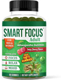 Ashwagandha Gummies for Focus Support - Organic Ashwagandha Supplement for Men &amp Women Brain &amp Memory Support Adaptogenic Calm Gummies with Ashwagandha Root - 60 Gummies