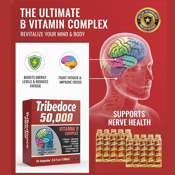 50000 - Vitamin B Complex Liquid Supplement Immune Support Non-GMO 10 Ampoules (3.4 fl oz / 100 ml)