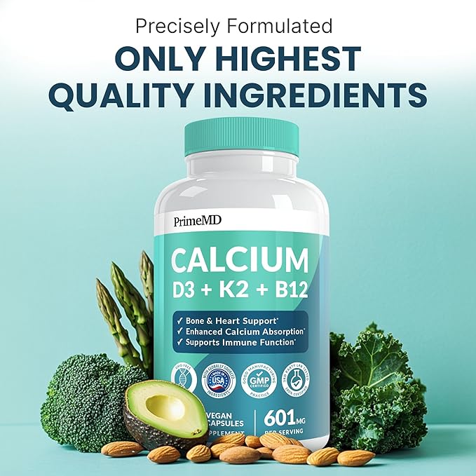 4-in-1 Calcium Supplements for Women and Men - Calcium with Vitamin D3 K2 5000 IU Supplement 601mg per Serving for Heart Bones &amp Body Defenses - Gluten-Free Vegan-Friendly (240 ct)