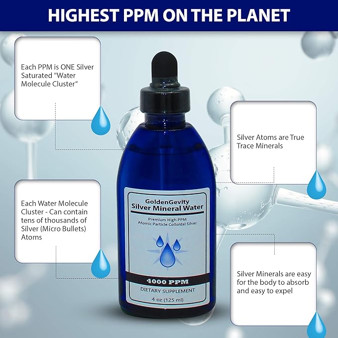 4000 PPM Bioactive Atomic Colloidal Silver 4 oz | Non-Toxic Non-GMO Trace Mineral Drops Immune Support Supplement