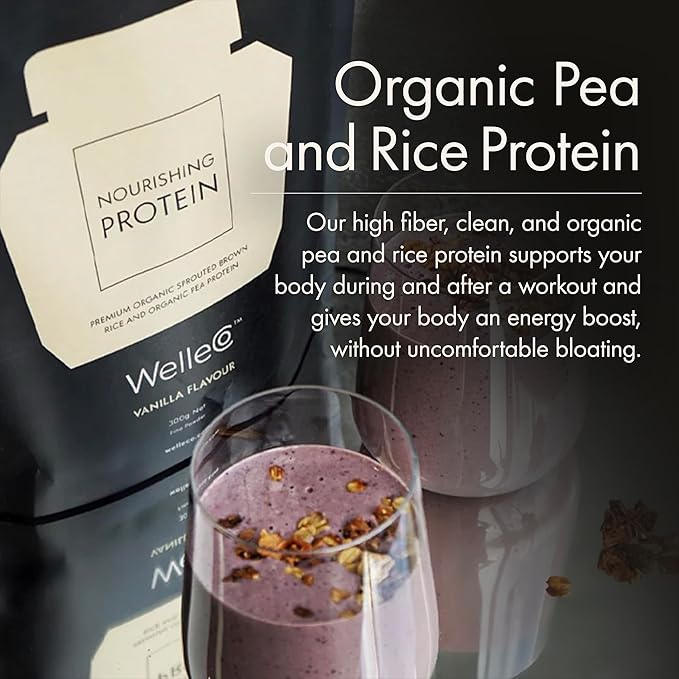 WelleCo Vegan Protein Powder Gluten Free Premium Organic Sprouted Brown Rice &amp Pea Protein Blend Low Carb &amp Dairy Free for Energy Muscle Recovery 16g Protein Per Serving Vanilla 35.2oz