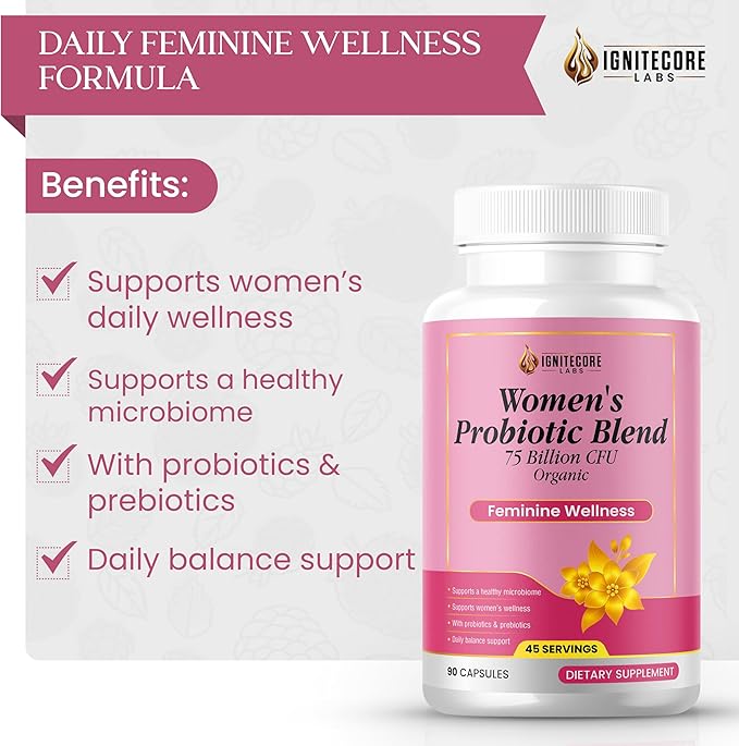 Women’s Probiotic Capsules – Daily Wellness Support with Probiotics &amp Prebiotics Non-GMO – 90 Capsules 45 Servings