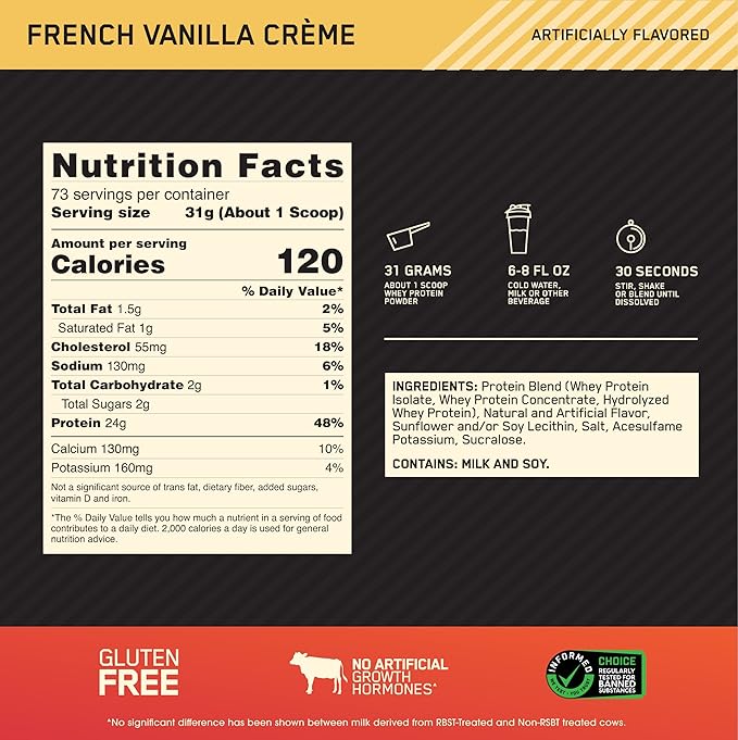 Optimum Nutrition Gold Standard 100% Whey Protein Powder French Vanilla Crème 5 Pound (Packaging May Vary)