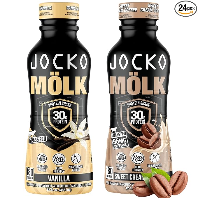 Jocko Fuel Mölk RTD Protein Shakes Bundle - Vanilla &amp Sweet Cream Coffee (Pack of 24)
