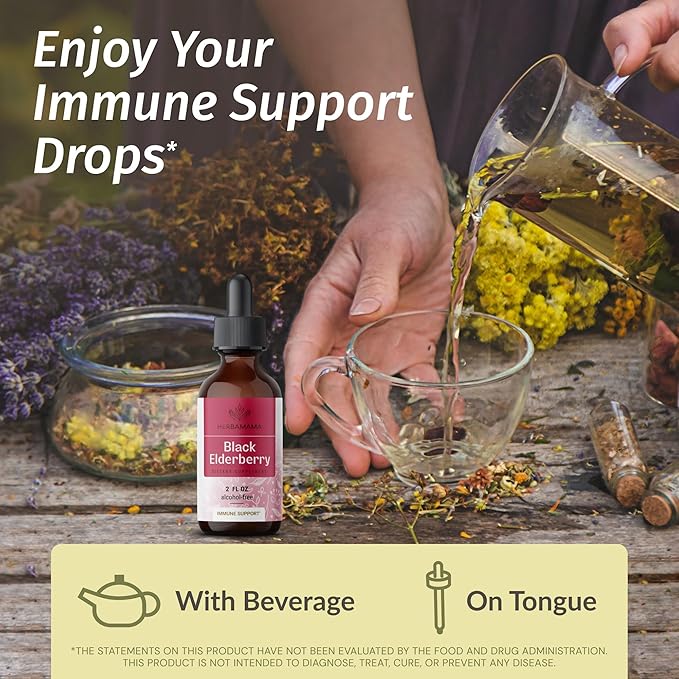 HERBAMAMA Lemon Balm and Black Elderberry Kit - Bundle of Lemon Balm Extract 2 Fl Oz &amp Black Elderberry Drops 2 Fl Oz - Vegan Non-GMO Alcohol &amp Sugar-Free - 2 Pack