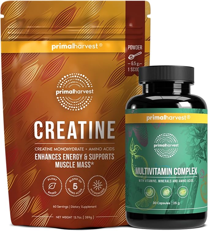 Primal Multivitamin + Primal Creatine Powder Bundle | 2-Pack | Support Daily Nutrition Energy &amp Muscle Strength | 30 Servings Each