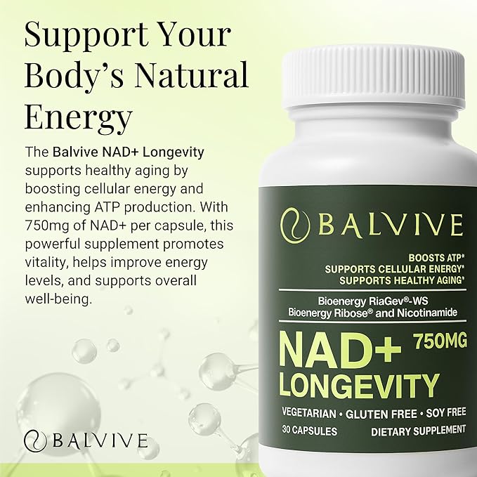NAD+ Longevity Booster Supplement - Bioenergy Ribose &amp Nicotinamide for Energy Focus &amp Cellular Support - High Bioavailability Complex for Men &amp Women - Natural Ingredients - 30 Capsules