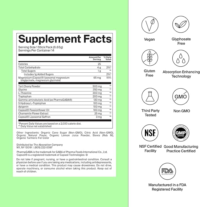 Sleep Aid Powder - Calming Drink for Deep Sleep with Liposomal Saffron Magnesium &amp PharmaGABA Melatonin-Free Natural Supplement to Reduce Stress and Improve Sleep Quality Chamomile Lemonade 7 Sti
