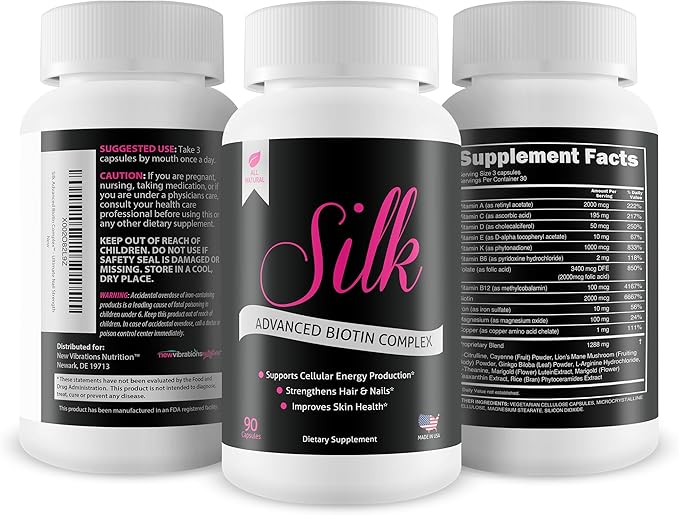Silk Advanced Biotin Complex- Promotes Stronger Longer Hair-Healthier Skin- Ultimate Nail Strength