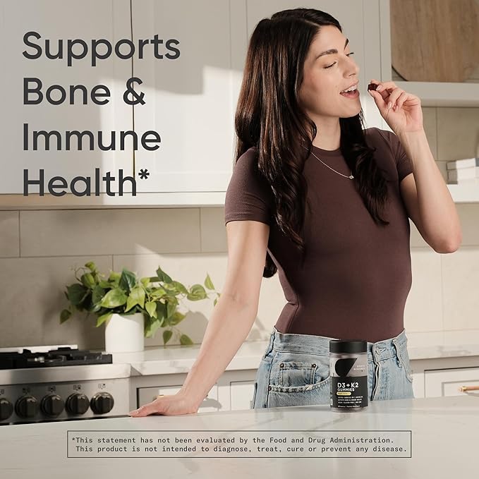 Sports Research® Vegan Vitamin D3 + K2 Gummy Supplements - Sugar-Free - 5000iu Vitamin D with 100mcg Mk7 Vitamin K - Supports Bone &amp Immune Health* - 60 Gummies for Adults
