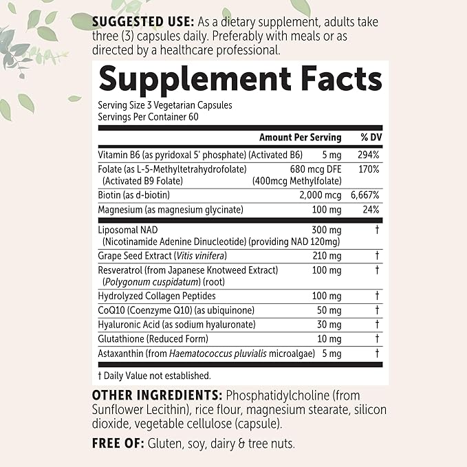 Micro Ingredients Liposomal NAD+ for Women Complex 180 Veggie Capsules | NMN Pathway Supplement | 12-in-1 Advanced NAD Formula with Resveratrol Hyaluronic Acid Glutathione &amp Collagen