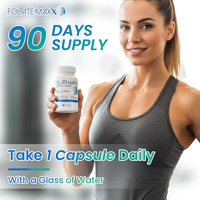 L Methylfolate 7.5mg – Methylfolate Supplement for Women &amp Men – High Potency Methylated Vitamin B9 5-MTHF for Energy Mood &amp Focus – Non-GMO Gluten-Free 90 Capsules (3-Month Supply)