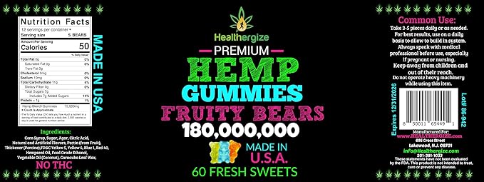3PACK Hemp Gummies for Sleep-Fresh Fruity Gummy Bears-for Calm and Peace-Natural Hemp Edibles Party Candy-Made in USA