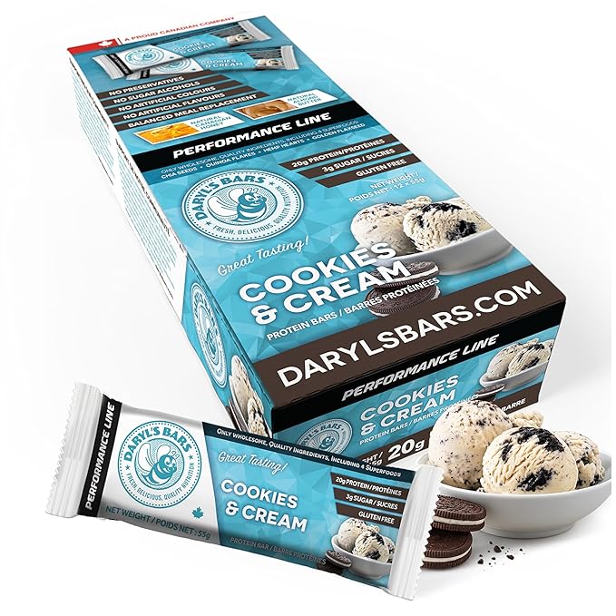 Daryl's Bars Cookies &amp Cream On the Go Snack On the Go Whey Protein Bars Gluten Free 20gr of Protein Snack Meal Replacement Pack of 1