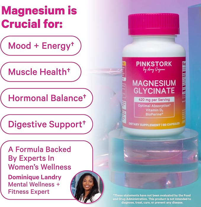 Pink Stork Magnesium Glycinate + Cortisol Probiotic Bundle for Stress Gut Health Energy Focus