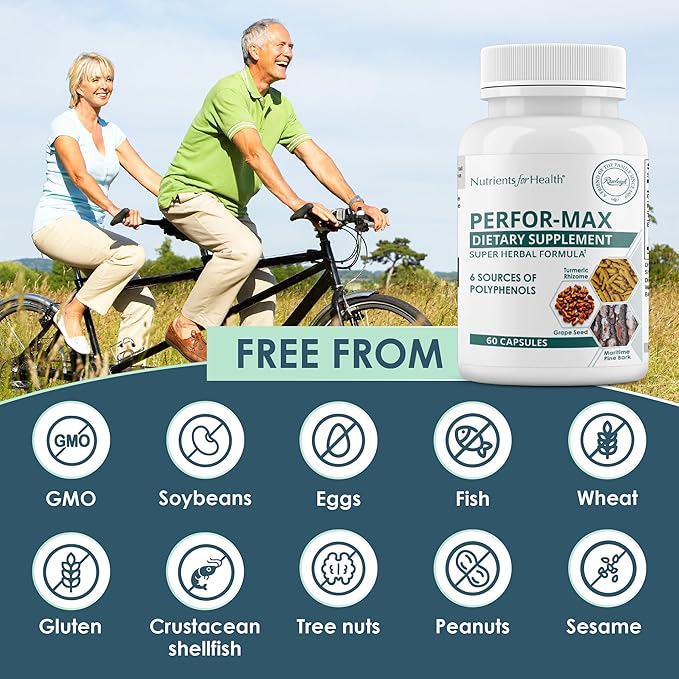 Rawleigh Perfor-Max 60 Capsules for 1 month: Supplement with 6 Polyphenol Sources Like Grape Seed Pine Bark Turmeric Green Tea Hawthorn &amp Rosemary Extracts for Heart Health &amp Immunity Glu
