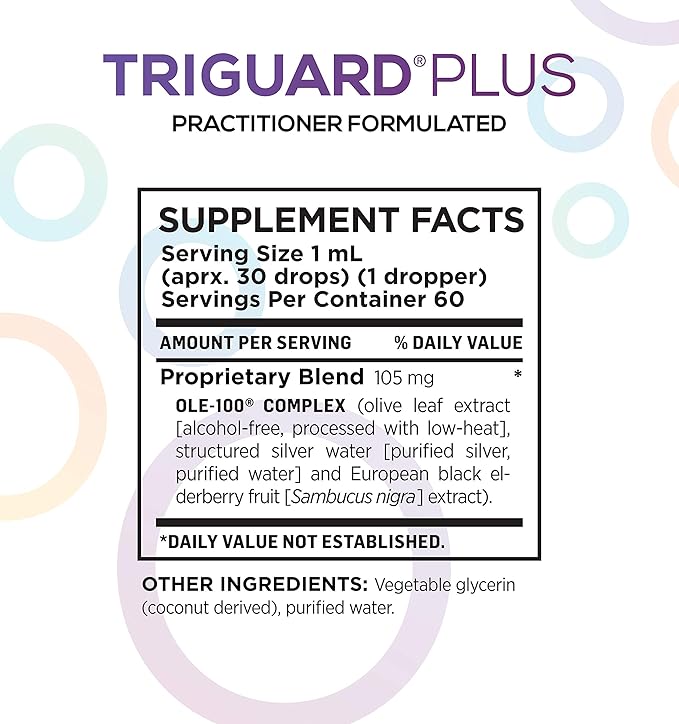 Triguard Plus Concentrate | Colloidal Silver Liquid Sambucus Elderberry Extract &amp Olive Leaf Extract 3-in-1 Liquid Immune Support | Powerful Immune System Booster | Great Taste - 2oz / 60ml