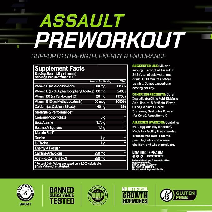 Muscle Pharm Combat 4lb Chocolate Protein and MusclePharm Assualt Fruit Punch Preworkout
