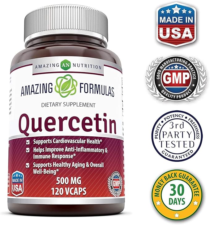 Amazing Formulas Quercetin 500 Mg 120 VCaps - Dietary Supplement Vegan Capsules Non-GMO Gluten Free - Optimal With A Balanced Diet and Regular Exercise