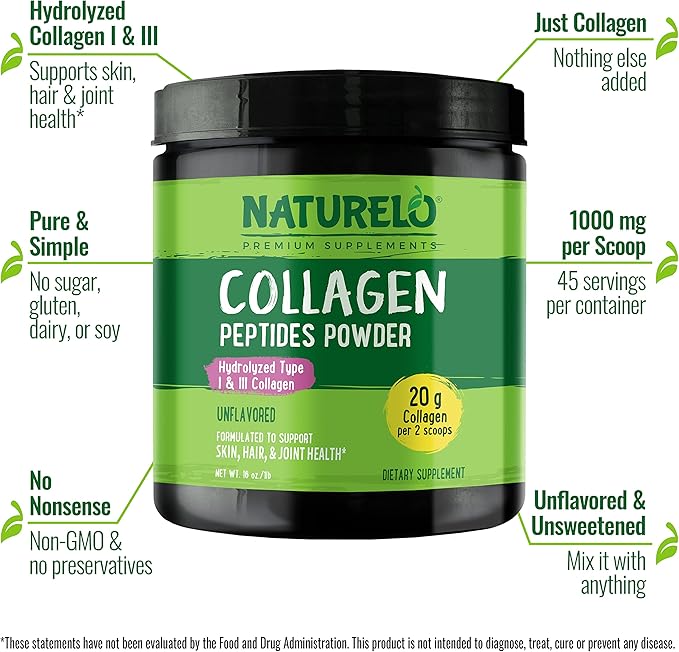 NATURELO Whole Food Beauty Multivitamin 60 Count Collagen Peptide Powder 45 Servings
