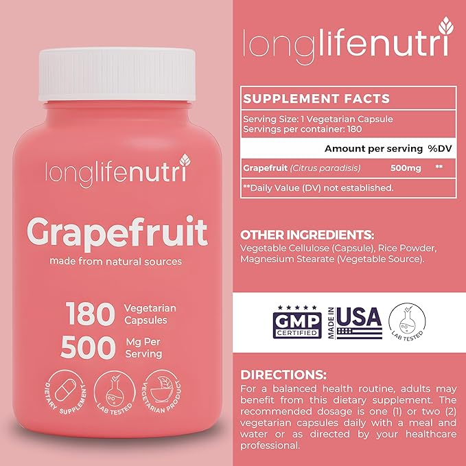 LongLifeNutri Grapefruit Seed Extract 500 mg + Vascular Synergy (Diosmin Hesperidin Complex) 1300 mg Bundle - 180 + 240 Capsules 6-4 Month Supply Daily Energy &amp Vein Support Made in USA