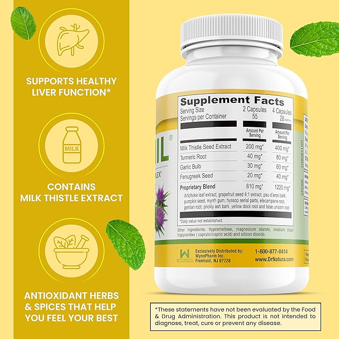 DrNatura Paranil® Liver &amp Colon Cleanse - 17 Herbal Complex with Milk Thistle for Detoxification 110 Vegetarian Capsules