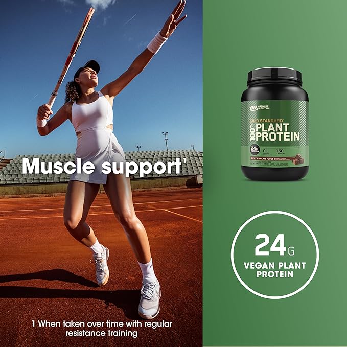 Optimum Nutrition Gold Standard 100% Plant Based Protein Powder Gluten Free Vegan Protein for Muscle Support and Recovery with Amino Acids - Rich Chocolate Fudge 20 Servings (Packaging May Vary)