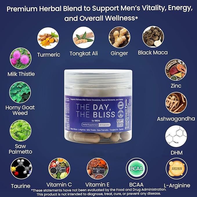 TDTB 3-in-1 Herbal Capsules | Supports Wellness After Social Occasions Special Moments &amp Men’s Vitality | Feel Better After Drinking &amp Liver Support | Milk Thistle &amp DHM | 15 Servings As