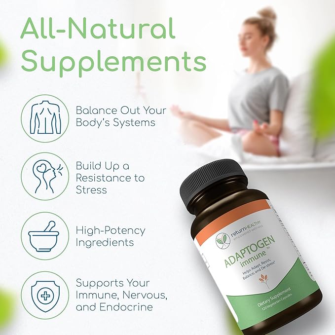 Adaptogen Immune Adaptogens Supplements Ashwagandha Supplements with Siberian Ginseng Astragalus Root and More - Promotes Healthy Body Functioning - Stress Relief Supplement 120 Capsules