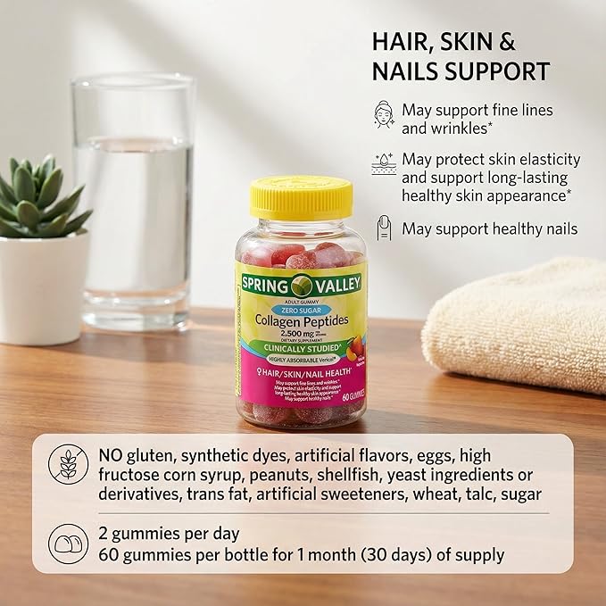Collagen Women Zero Sugar 60 Gummies - Collagen Peptides 2500mg Protein Gummies for Women Collagen Gummies for Skin and Hair (Pack of 2)